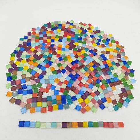 500g/1.1lb 210pcs Glass Mosaic Tiles,Mixed Colour Glass Mosaic Tiles for Crafts，Square Mosaic Tiles for Home Decoration or DIY Crafts,Iridescent Mosaic Glass Tiles (Iridescent Mixed Color, 0.59 inch) in Kuwait
