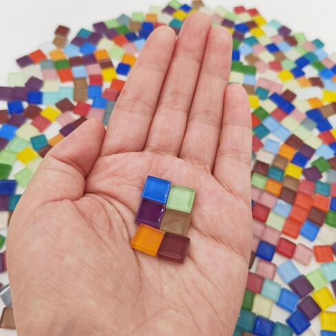 500g/1.1lb 210pcs Glass Mosaic Tiles,Mixed Colour Glass Mosaic Tiles for Crafts，Square Mosaic Tiles for Home Decoration or DIY Crafts,Iridescent Mosaic Glass Tiles (Iridescent Mixed Color, 0.59 inch) in Kuwait
