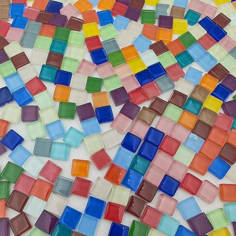 500g/1.1lb 210pcs Glass Mosaic Tiles,Mixed Colour Glass Mosaic Tiles for Crafts，Square Mosaic Tiles for Home Decoration or DIY Crafts,Iridescent Mosaic Glass Tiles (Iridescent Mixed Color, 0.59 inch) in Kuwait
