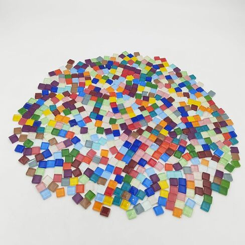 500g/1.1lb 210pcs Glass Mosaic Tiles,Mixed Colour Glass Mosaic Tiles for Crafts，Square Mosaic Tiles for Home Decoration or DIY Crafts,Iridescent Mosaic Glass Tiles (Iridescent Mixed Color, 0.59 inch) in Kuwait