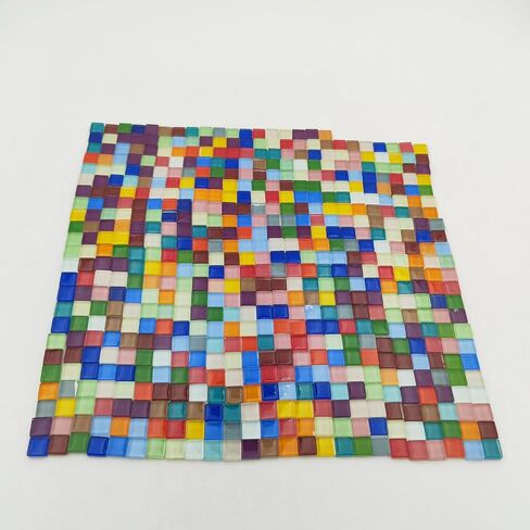 500g/1.1lb 210pcs Glass Mosaic Tiles,Mixed Colour Glass Mosaic Tiles for Crafts，Square Mosaic Tiles for Home Decoration or DIY Crafts,Iridescent Mosaic Glass Tiles (Iridescent Mixed Color, 0.59 inch) in Kuwait