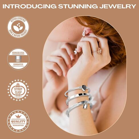 Pack of 3 Bangle Bracelets for Women, Non-Tarnish Stainless Steel Bracelets, Waterproof & Trendy Fashion Jewelry, Classic Stackable Silver Colored Bangle Bracelets, Ideal Gift for Family & Loved Ones in Saudi Arabia