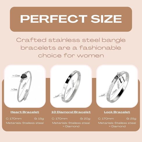 Pack of 3 Bangle Bracelets for Women, Non-Tarnish Stainless Steel Bracelets, Waterproof & Trendy Fashion Jewelry, Classic Stackable Silver Colored Bangle Bracelets, Ideal Gift for Family & Loved Ones in Saudi Arabia
