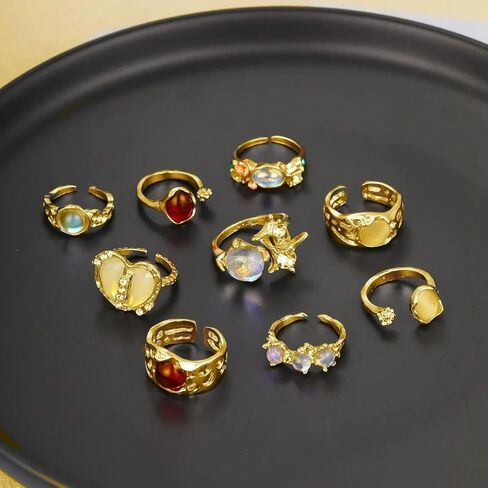 مجموعة خواتم ذهبية مكتنزة خواتم بوهو قابلة للتكديس للإصبع خواتم المفصل خمر مجموعات حفلة موسيقية زي اكسسوارات للنساء in Kuwait