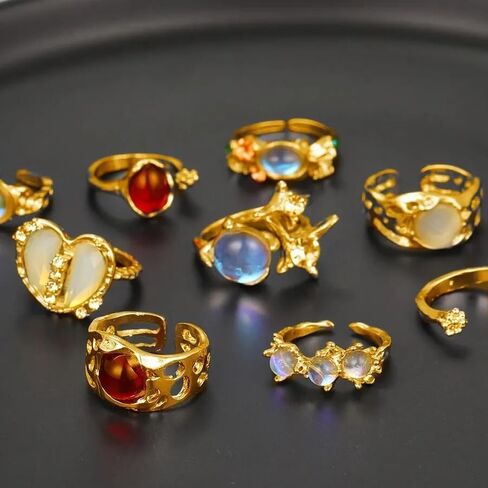 مجموعة خواتم ذهبية مكتنزة خواتم بوهو قابلة للتكديس للإصبع خواتم المفصل خمر مجموعات حفلة موسيقية زي اكسسوارات للنساء in Kuwait