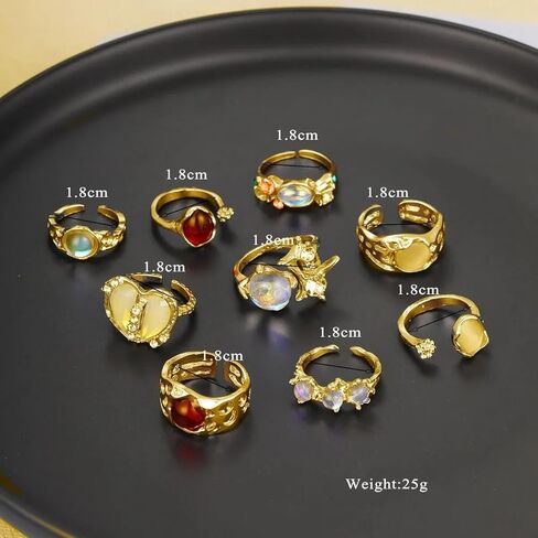 مجموعة خواتم ذهبية مكتنزة خواتم بوهو قابلة للتكديس للإصبع خواتم المفصل خمر مجموعات حفلة موسيقية زي اكسسوارات للنساء in Kuwait