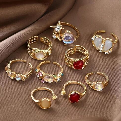 مجموعة خواتم ذهبية مكتنزة خواتم بوهو قابلة للتكديس للإصبع خواتم المفصل خمر مجموعات حفلة موسيقية زي اكسسوارات للنساء in Kuwait