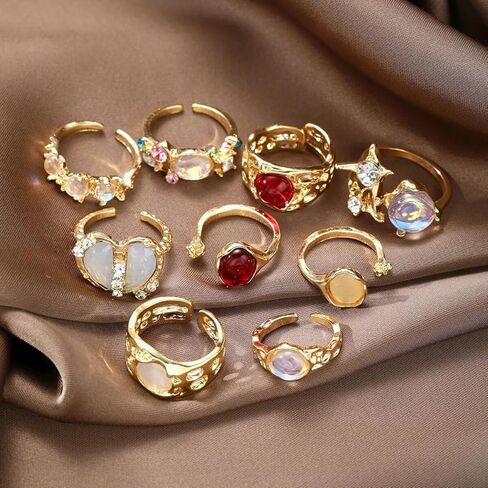 مجموعة خواتم ذهبية مكتنزة خواتم بوهو قابلة للتكديس للإصبع خواتم المفصل خمر مجموعات حفلة موسيقية زي اكسسوارات للنساء in Kuwait