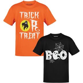 BROOKLYN VERTICAL 2-Pack Halloween Kids Youth Printed T Shirt Pumpkin Skeleton Bones Ages 6-20…