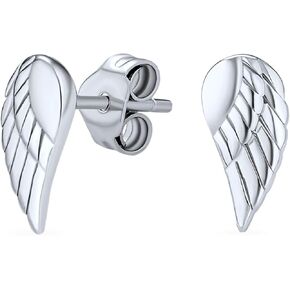 Spiritual Guardian Angel Wing Feather Cartilage Ear Lobe Helix Earring Chain & Ear Stud Earring Teens Unisex .925 Sterling Silver 1 Piece