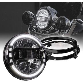 TRUE MODS 7" LED Harley Headlight [DOT Approved] [Black-Finish] [HALO DRL] [H4 Adapters Included] Head Light for Harley Davidson Street Glide Electra Glide