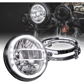 TRUE MODS 7" LED Harley Headlight [DOT Approved] [Black-Finish] [HALO DRL] [H4 Adapters Included] Head Light for Harley Davidson Street Glide Electra Glide