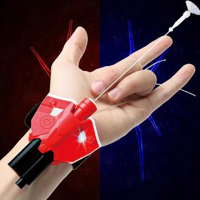 Spider Web Shooters Real, 8 FT Realistic Web Launcher String, USB Rechargeable, Magnetic Sensor Light, Spider Silk Launcher Wrist Toy for Kids Aged 6 and Up, Cool Gadgets for Superhero Role-Play (Red)