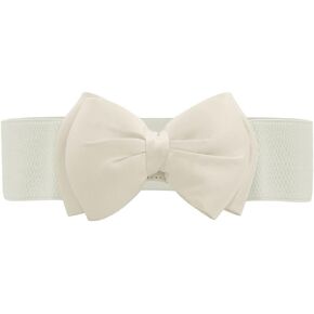 Allegra K Women Press Studs Closure Bowknot Elastic Waist Belt Fuchsia+Black
