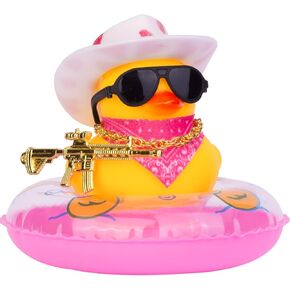 رعاة البقر بطة لوحة القيادة سيارة الديكور السباحة الدائري سيارة المطاط بطة الديكور الملحقات مع حلقة السباحة الصغيرة قبعة رعاة البقر وشاح قلادة والنظارات الشمسية (نظارات شمسية سوداء - قبعة Pink_White) in Kuwait