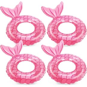 Whaline 4Pcs Inflatable Pool Floats Tube Pink Mermaid Tail Pool Float for Teen Boys Girls Outdoor Summer Hawaiian Tropical Theme Swimming Pool Beach Party Favors Supplies