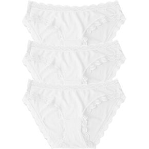 Stripe & Stare, The Original Brief 3 Pack, Oprah's Favorite Things, Lace Bikini Underwear, Super Soft Ladies Panties(XS-1X) White