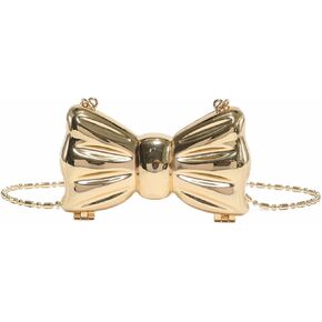 Mini Women Metallic Bow Evening Clutch Bowknot Metal Handbag Cute Lipstick Bag Purse Chain Shoulder Bag for Party
