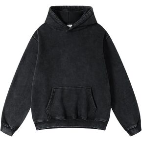 Mens Oversized Hoodies Vintage Cotton Heavyweight Fleece Pullover Baggy Acid Wash Hooded Sweatshirt Unisex Streetwear