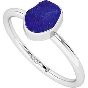 Natural Raw/Rough Lapis Lazuli Stackable Ring for Women in Sterling Silver, September Birthstone Jewelry Gifts for Her (Bezel-Set)