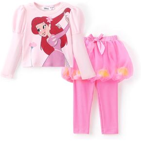 Disney Princess Toddler Girl Outfit Puff Long Sleeve Shirt and Leggings Clothing Sets Fall Casual Girls Clothes