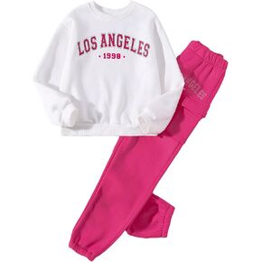 SweatyRocks Girl's 2 Piece Outfits Letter Print Long Sleeve Crew Neck Sweatshirt and Flap Pocket Pants Set