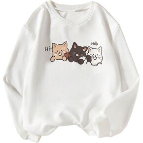 SHENHE Girl's Cat Print Sweatshirt Crewneck Long Sleeve Pullover Shirt Tops in Saudi Arabia