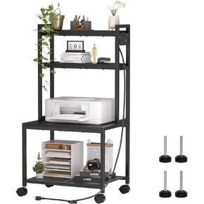 Large Printer Stand with Storage, 40" Tall 4 Tier Printer Table with Wheels for Home Office, Printer Cart Beside Desk for Printer, Scanner, Fax, Living Room, Kitchen, Rustic Brown