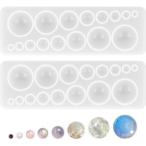 2 Pcs Cabochon Gem Silicone Mold, Round Resin Pendant Mold Clear Round Silicone Mold for Earrings Jewelry Making Casting DIY Craft