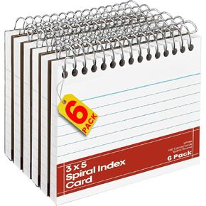 1InTheOffice Spiral Index Cards 3x5 Ruled, Notecard Spiral Bound, Ruled Index Cards Spiral Bound, Spiral Bound Index Cards 50 Cards/Pack, 6 Packs