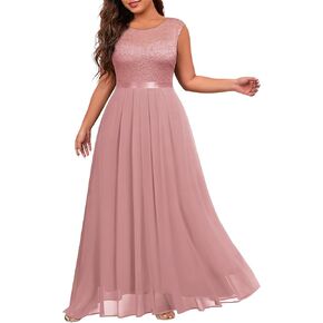 Miusol Women's Plus Size Sleeveless Scoop Neck Floral Lace Bridesmaid Evening Party Maxi Dress