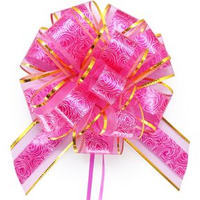 FQTANJU 5 PCS Gift Bows, 6 inches Pull Bow for Gift Baskets, Party Birthday Gift Wedding Ribbon Bows for Wrapping Boxes or Flower Bouquets Valentine's Day Gift Decorations (Pink)