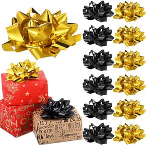 Yilloog 12 Pcs Christmas Large Gift Bow 6 Inch Xmas Ribbon Bows for Gift Wrapping Self Adhesive Big Gift Bows Assortment Color Star Metallic Bows for Holiday Presents Box (Red, Green, White)