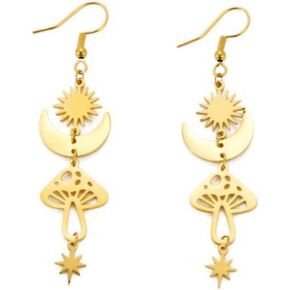 Stainless Steel Sun Moon Star Mushroom Dangle Drop Earrings