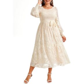 Pinup Fashion Plus Size Fall Dress - 2025 Wedding Guest Long Sleeve Floral Lace Long Dress with Belt