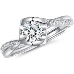 Adjustable Moissanite Rings for Women, Round Cut D Color VVS1 Clarity Lab Created Diamond Rings 925 Sterling Silver Plated with 18K White Gold Moissanite Engagement Rings for Women