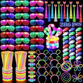 Glow in the Dark Party Supplies for Kids Adults, 168PCS Light Up Party Favors with Light Up Glasses, Hair Clips, Glow Sticks Bulk Party Pack DIY Glow Necklaces Bracelets Headband, Neon Party Supplies
