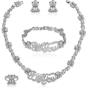 African Necklace Set Hugs and Kisses Gold Jewelry Sets For Women 18k Gold/Silver Filled LOVE Necklaces Jewelry Sets Wedding Jewelry Necklace Earrings Bracelet Ring Gifts