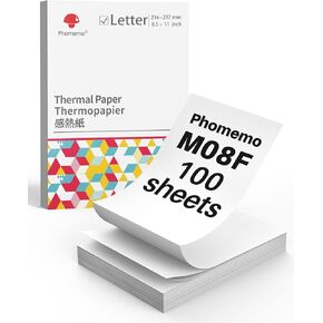 Phomemo US Letter Thermal Printer Paper, Advanced Thermal Printing, Phomemo Thermal Paper Compatible with COLORWING M08F-Letter, M832, M834, MT800/MT800Q Portable Printer, 8.5" x 11", 200 Sheets