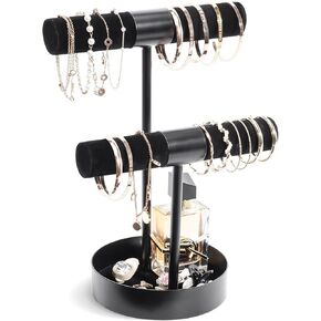 ProCase Jewelry Holder Stand, 3 Tier Bracelet Organizer Display Necklace Storage Rack with Metal Tray, Jewelry Organizer Stand for Bangles Chains - Black