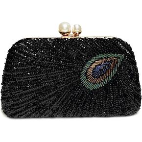Women Vintage Beaded Sequin Clutch Purse Sparkly 1920s Peacock Evening Bag Luxury Wedding Bridal Purse
