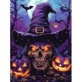 VAIIEYO 5D DIY Diamond Art Kits for Adults Skull, Diamond Painting Halloween Pumpkin, Paint by Numbers Full Drill Round Rhinestone Craft Canvas for Home Wall Decor Gift 12x16 inch-2