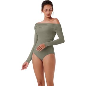 REORIA Single Off-Shoulder Bodysuit Double Layer Ruching Sexy Elegant Tops 2024 Fall/Winter Designer Collection