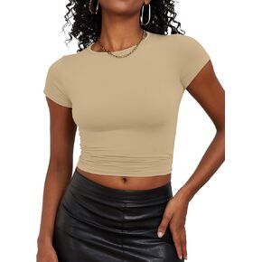 LOMON Women's Casual Basic Going Out Crop Tops Slim Fit Long Sleeve Comfort Tight T Shirts Underscrubs Layer Workout Tops