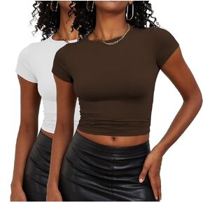 LOMON Women's Casual Basic Going Out Crop Tops Slim Fit Long Sleeve Comfort Tight T Shirts Underscrubs Layer Workout Tops