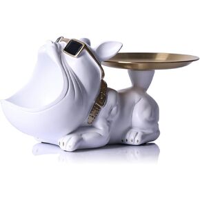French Bulldog Decor with Key Bowl for Entryway Table,Black Bulldog Statues Home Decor,Dog Statue With Tray Storage Key Holder Candy Jewelry Tray ,Suitable for Modern Art Dining Table Decor Office