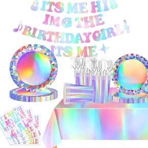 Its Me Hi Im The Birthday Girl Its Me Tableware, Iridescent Party Decorations，142 Pcs includesIts Me Hi Im The Birthday Girl Its Me Music Plates and Napkins for Girl Birthday Party Decorations
