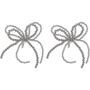 2 Pcs Pearls Bow Shoe Charms For Sneakers Decorations Bowknot For Dress Shoes Buckle Pearl Beaded Chain Coquette Aesthetic DIY Shoe Lace Sneakers Accessories For Women Jewelry Keychain Bag Car Charms