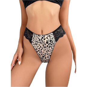OYOANGLE Women's Leopard Print Contrast Lace Bow Knot Panties High Cut Comfy Briefs Underwear