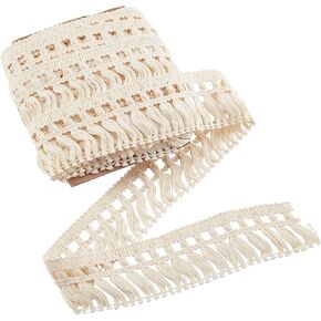 arricraft 10 Yards Cotton Tassel Fringe Trim, 2 Inch Lace Fibre Tassel Fringe Trim Antique White Lace Ribbon for Sewing Edging Trimming Curtain Blanket Hanging Rugs Clothing Home Decor